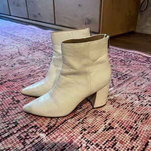Elegant White Croc-Embossed Ankle Boots